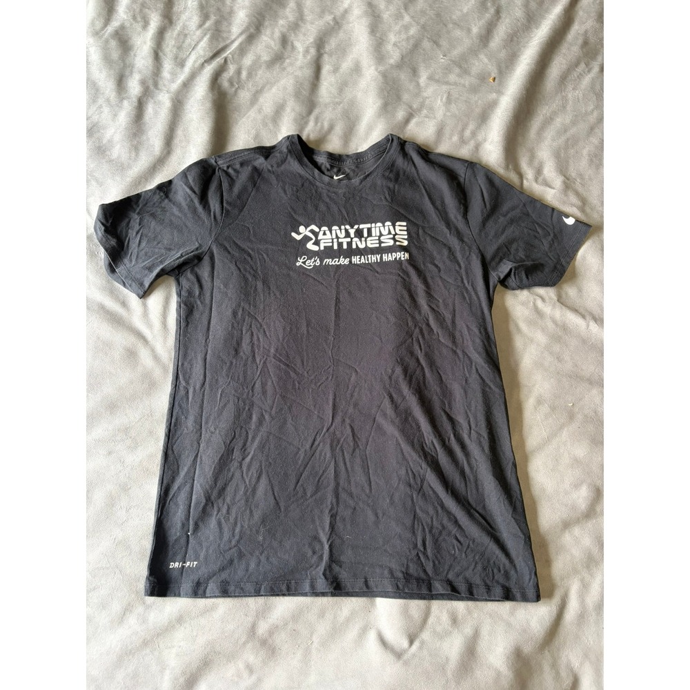 Nike Dri-FIT Anytime Fitness Graphic T-Shirt Mens Large Black Athletic Cut Tee